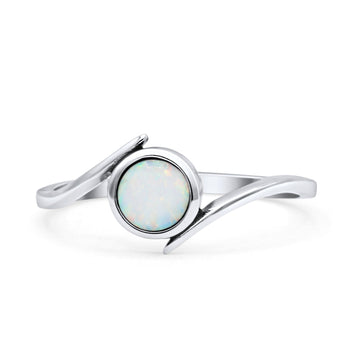 Thumb Ring Round Oxidized Statement Fashion Ring Band Lab Created White Opal 925 Sterling Silver